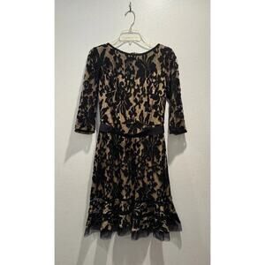 Tadashi Shoji Dress Size 4 Kennedy Embroidered Lace Floral Belted Black Nude